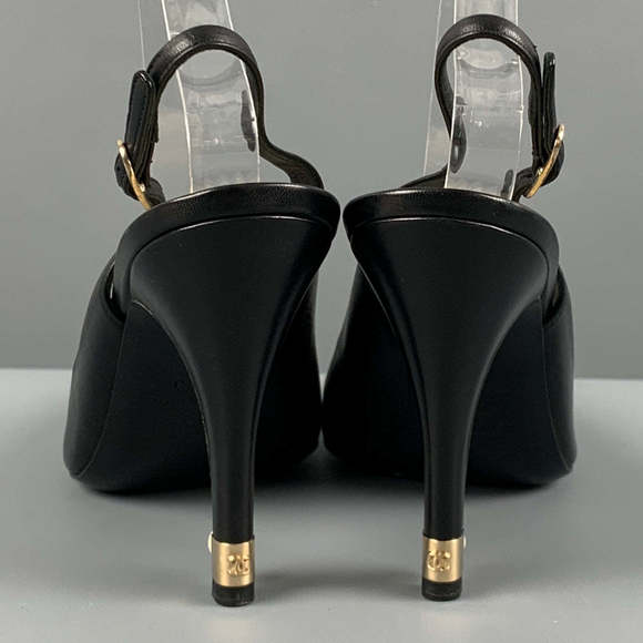 CHANEL Black Leather Slingback Pumps - Picture 4 of 10
